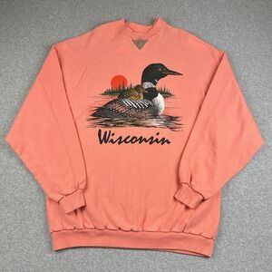 VTG Wisconsin Sweatshirt Men's Large Ducks Mallard Salmon Crewneck San Segal 90s